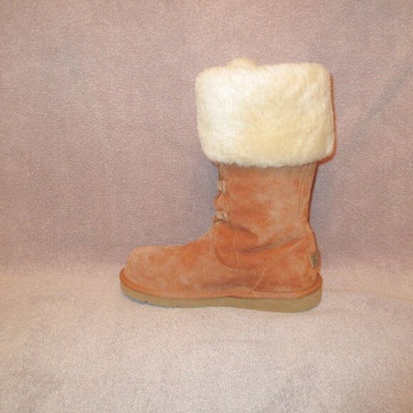 UGG Australia Montclair Winter Boots Size 7 Sheepskin Lace Up Suede Mid Calf - Picture 3 of 12